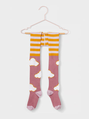 Stych Girl's Pair Of Tights, Mix Print With Texture Cloud Detail, Organic Cotton Mix ; 3 sizes 