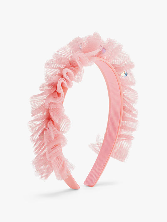 Stych Girls Pink Tulle Ruffle and Gem Detail Headband 