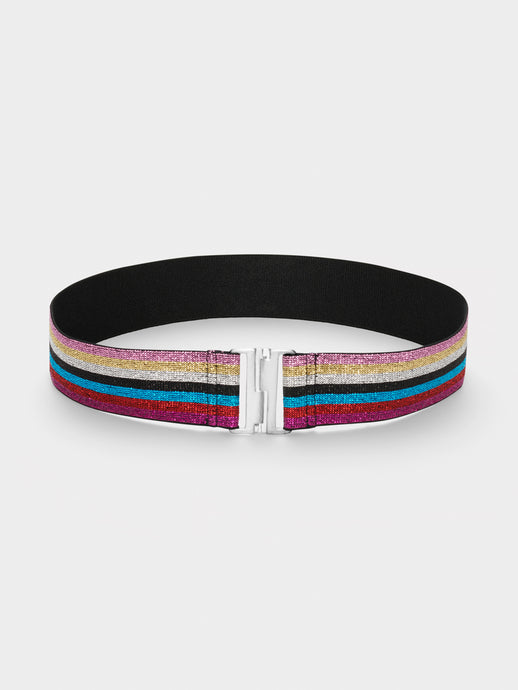 Stych Girl's Rainbow Glitter Lurex Elasticated Belt With Buckle Closure 