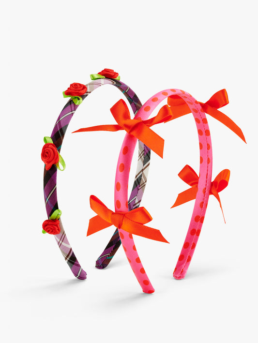 Stych Girls Pack of 2 tarten & spot headbands with 3D rose and bow decorative elements 