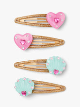 Load image into Gallery viewer, Stych Girls Pack of 4 Blue Seashell and Pink Heart Gem Sparkle Hair Clips, one sizw