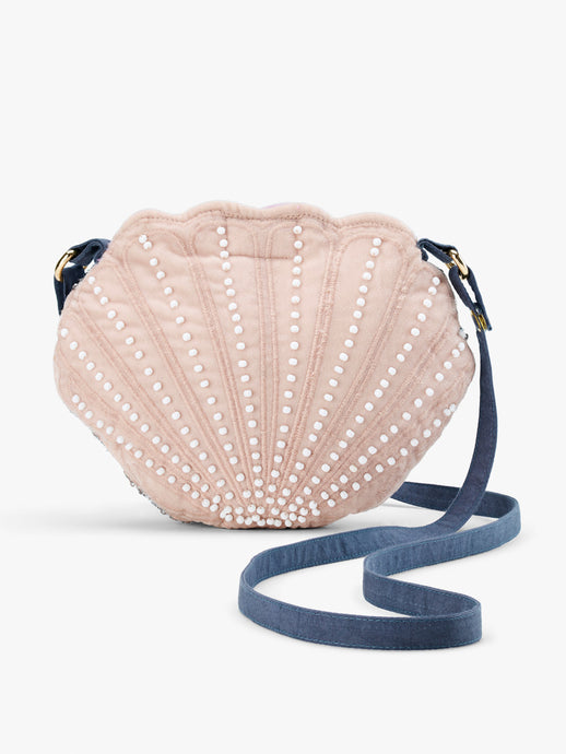 Stych Girls Blush Pink Shell shape Reversible Crossbody Bag With Hand-Sewn Beading, Embroidery & Sequin Detail , One Size 
