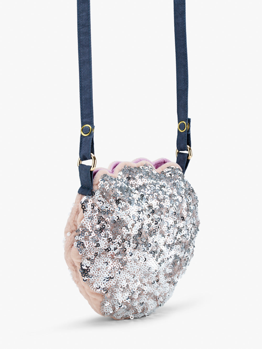 Stych Girls Blush Pink Shell shape Reversible Crossbody Bag With Hand-Sewn Beading, Embroidery & Sequin Detail , One Size