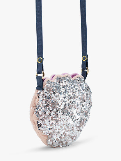 Stych Girls Blush Pink Shell shape Reversible Crossbody Bag With Hand-Sewn Beading, Embroidery & Sequin Detail , One Size