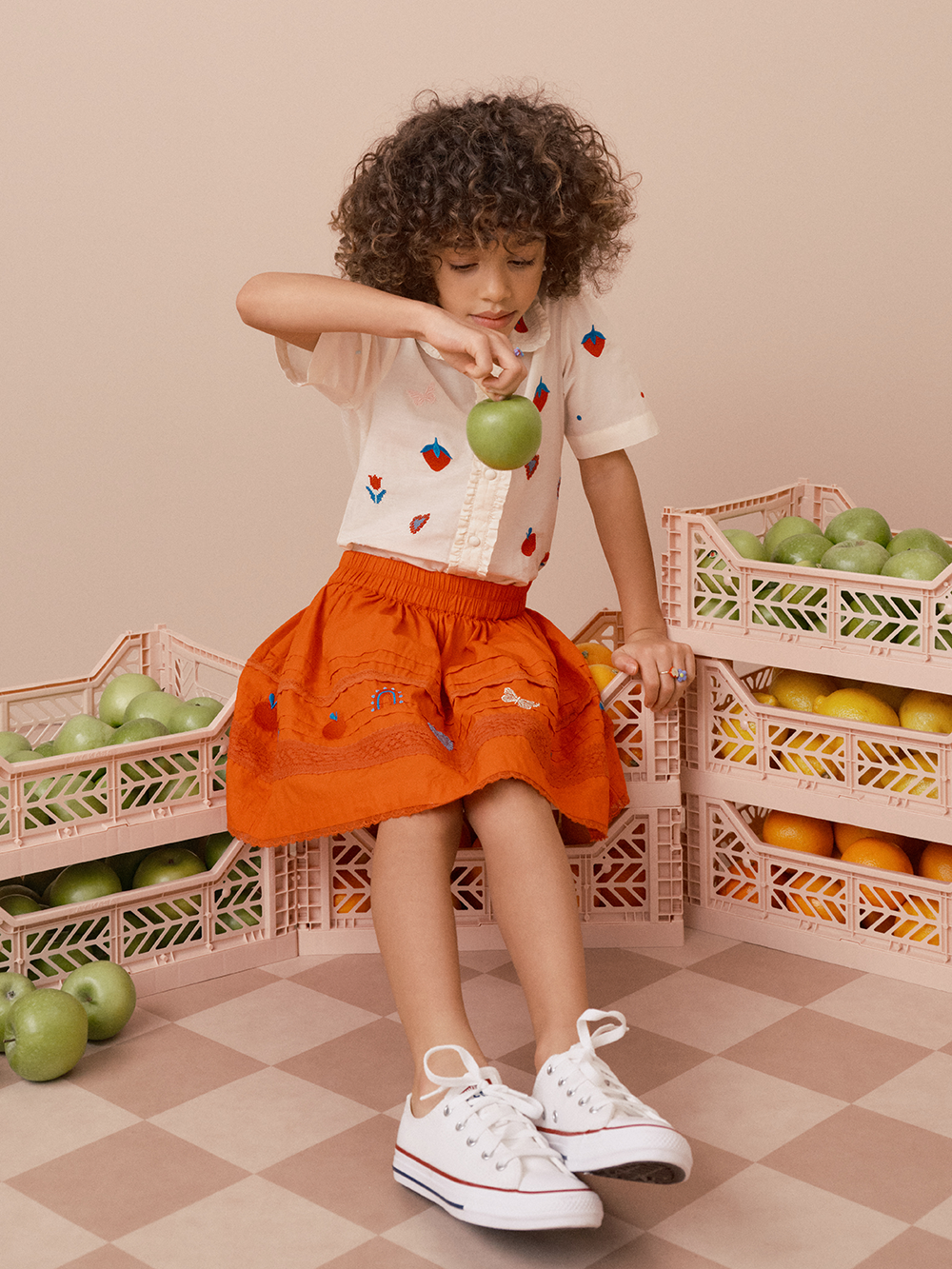 Girls Red Cotton Lace Embroidered Rainbow Skirt, Sizes 3-4y, 5-6y, 7-8y