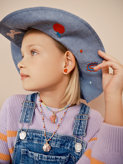 Girls Cotton Reversible Sun Bucket Hat With Wide Rim, Chambray & Lilac With Embroidery Detail, Sizes 3-5y and 6-8y