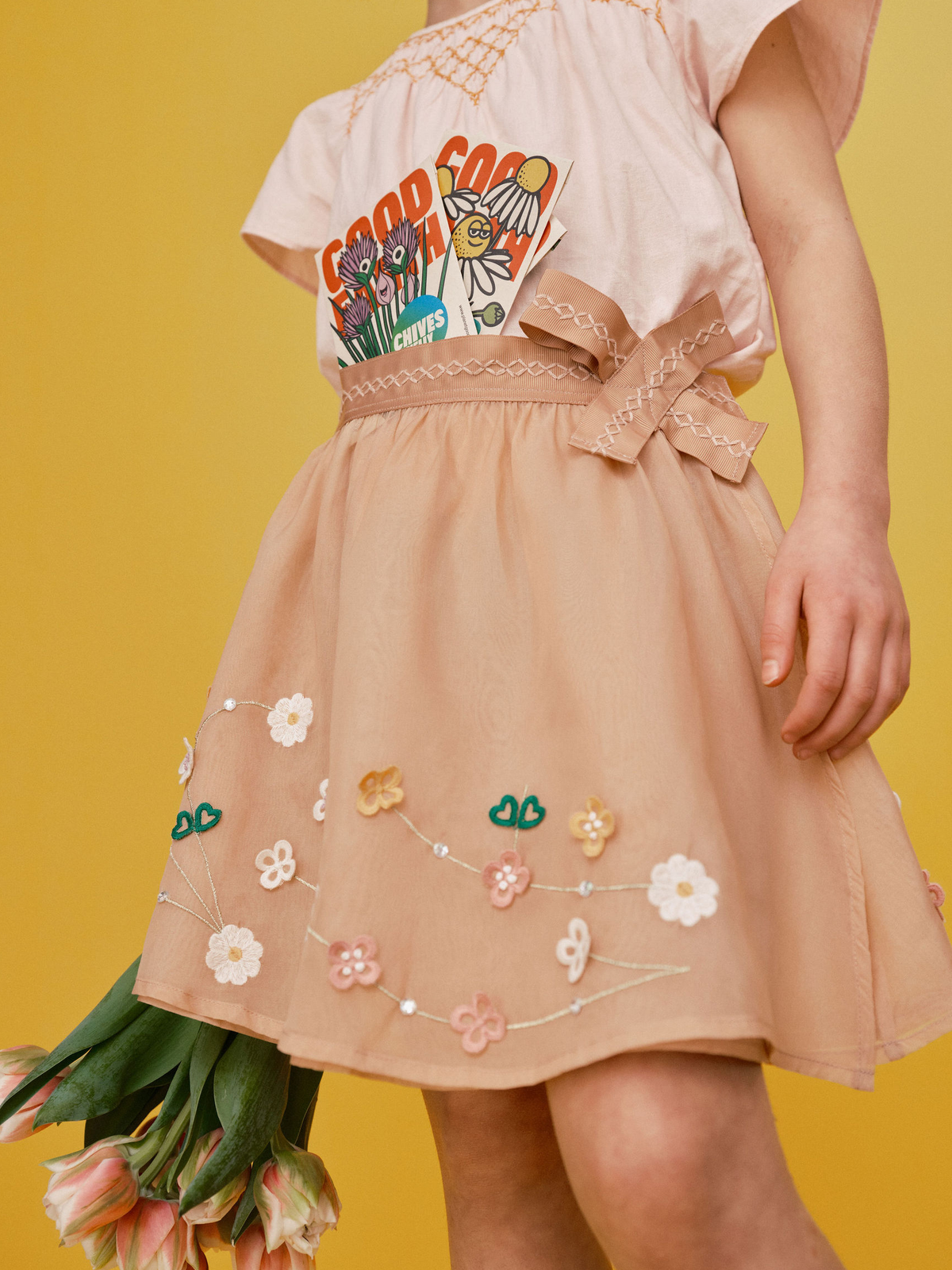 Stych Girls Pink Soft Taffeta 3D Flower Bow Wrap Summer Skirt, Elasticated Sizes 3-4y, 5-6y, 7-8y