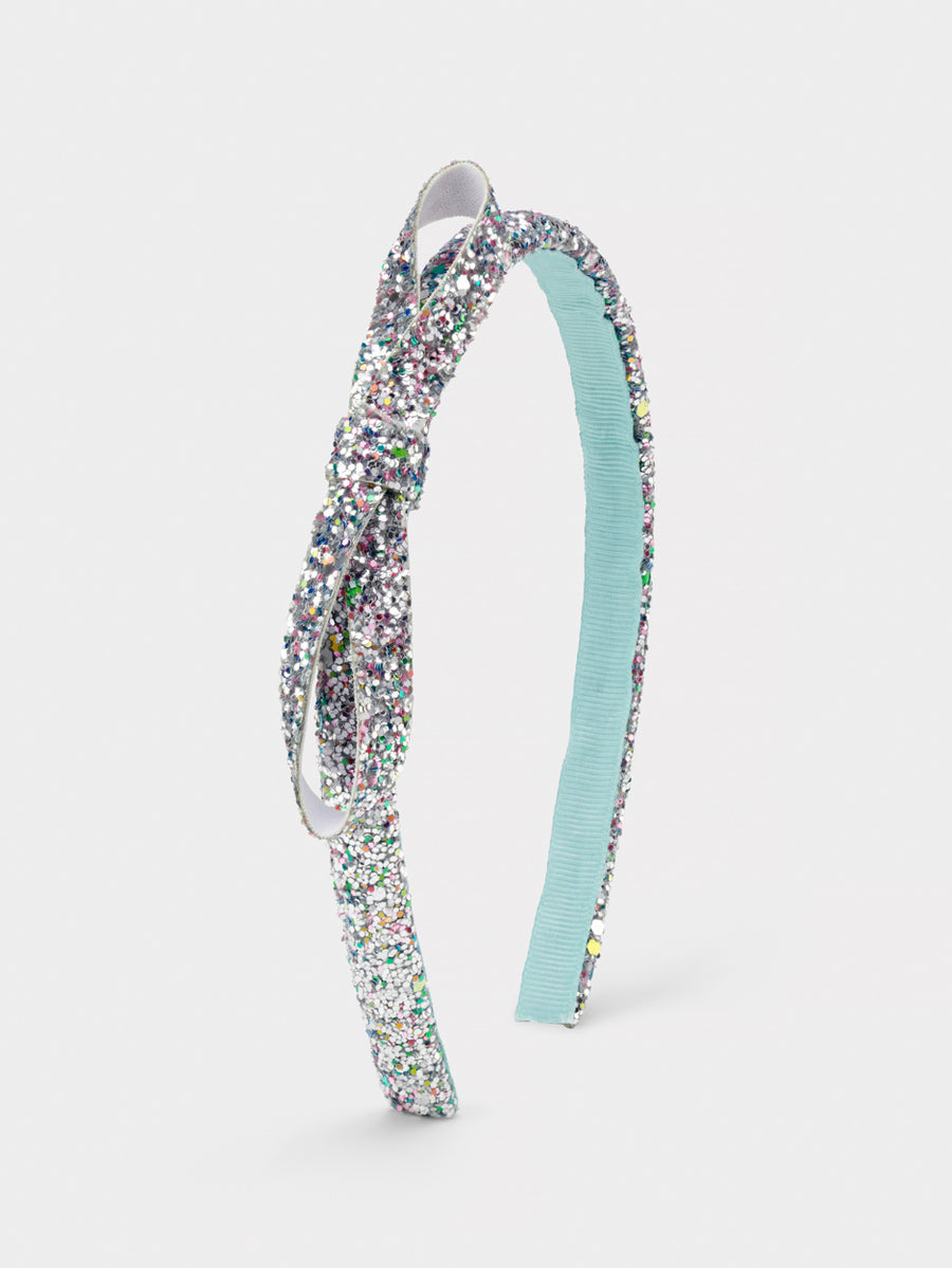 Stych Girls Silver Crunch Gltter Bow Headband