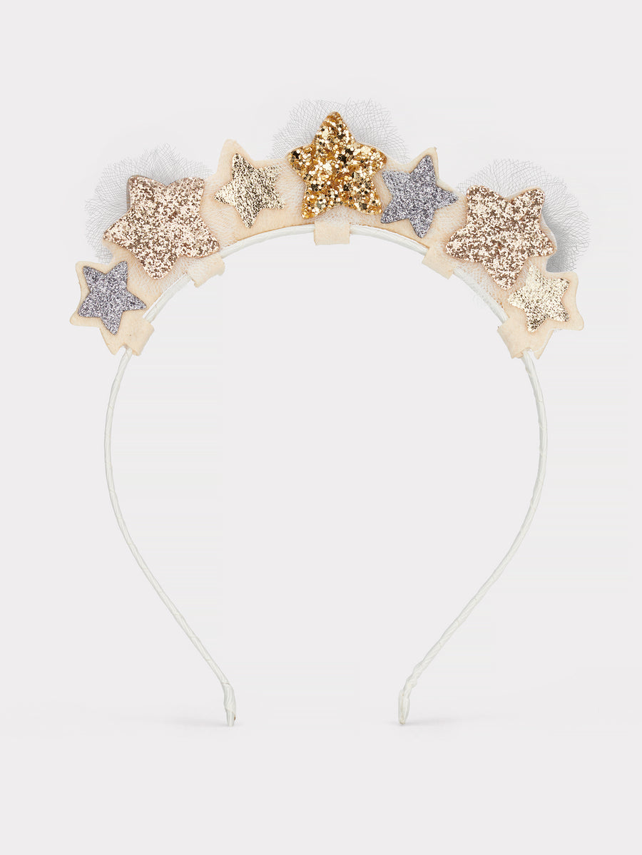 Stych Girl's Gold & Silver Star Tulle Crown Headband