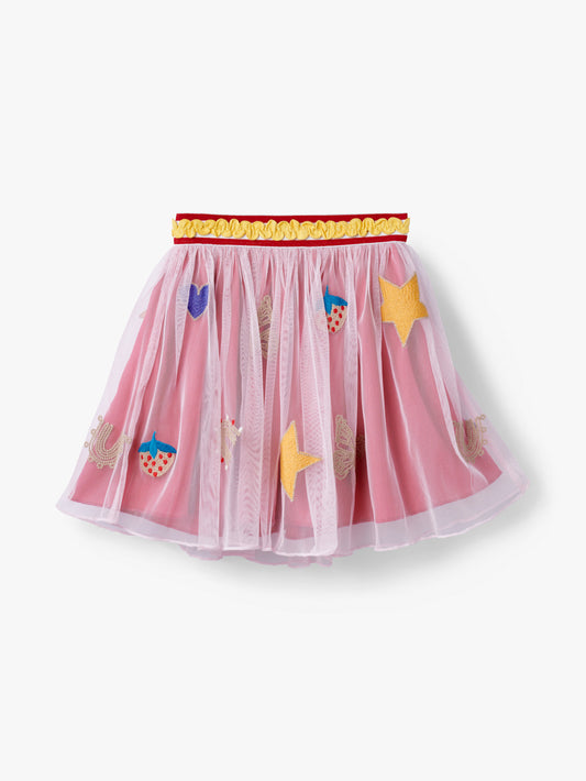 Stych Kids Pink Star And Butterfly Embroidered Tulle Skirt Elasticated Waistband 3 sizes;