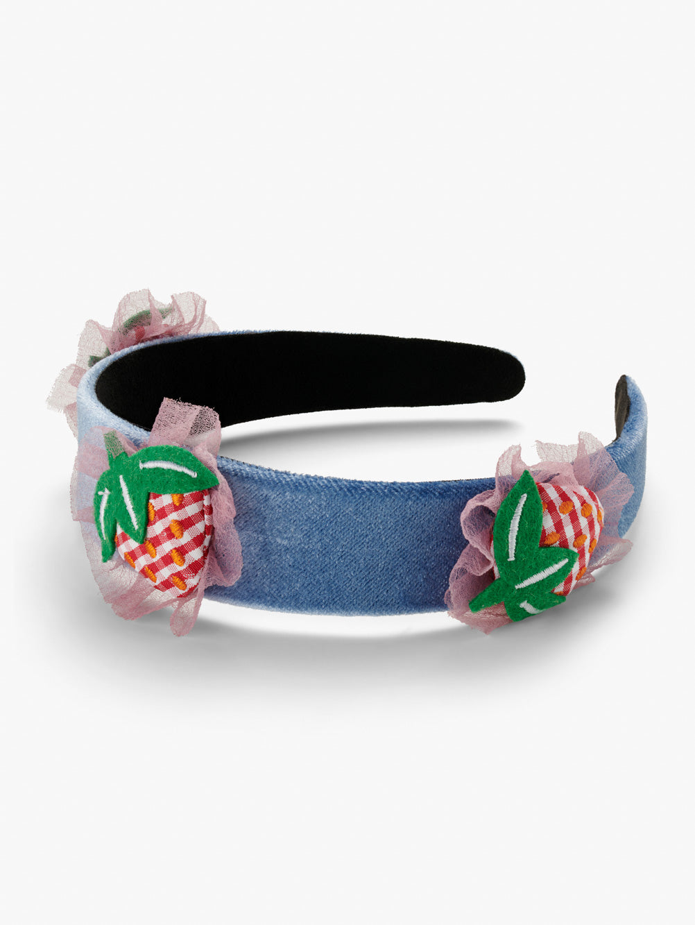 Stych Kids Blue Velour Headband With Strawberry Tulle Appliqué Patch Detail One Size 