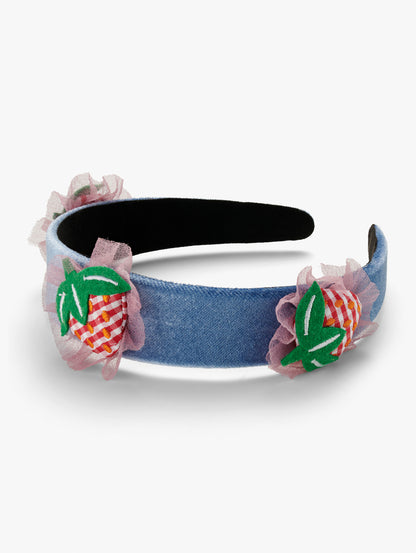 Stych Kids Blue Velour Headband With Strawberry Tulle Appliqué Patch Detail One Size 