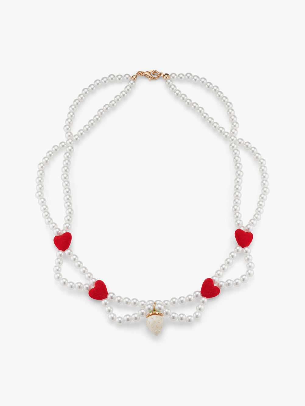 Stych Kids Red Strawberry & Heart Pearl Beaded Necklace One Size 