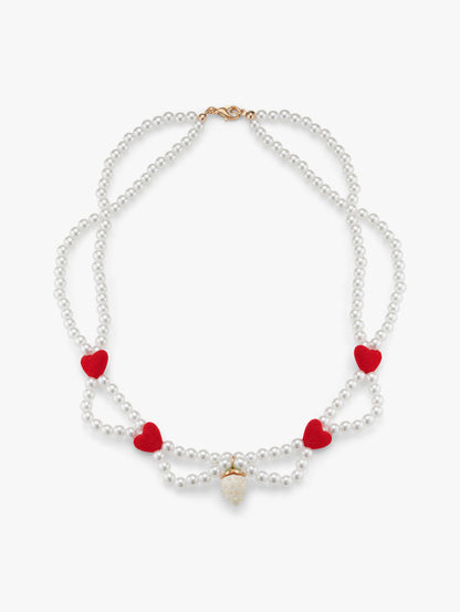 Stych Kids Red Strawberry & Heart Pearl Beaded Necklace One Size 