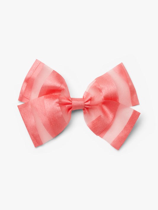Stych Girls Large coral pink stripe double bow hair clip
