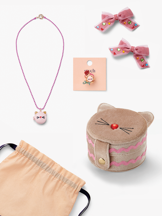 Stych Kids Pink Cat Jewellery Box And Accessories Gift Set 