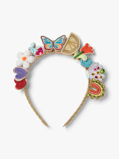 Kids Multi Colour Rainbow, Shell, Flower Fully Embellished Stych Character Gold Sparkle Headband. 