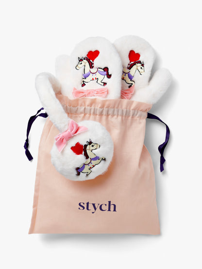 Carousel Unicorn Earmuff and Mittens Gift Set