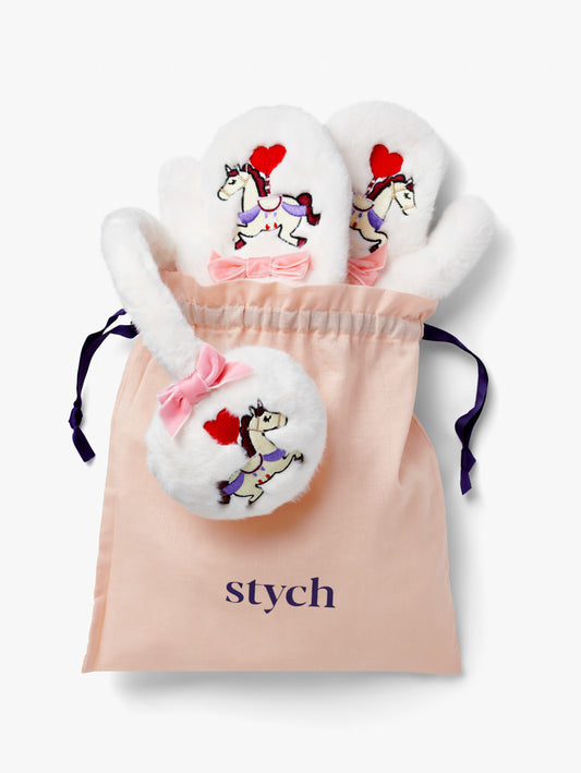 Carousel Unicorn Earmuff and Mittens Gift Set