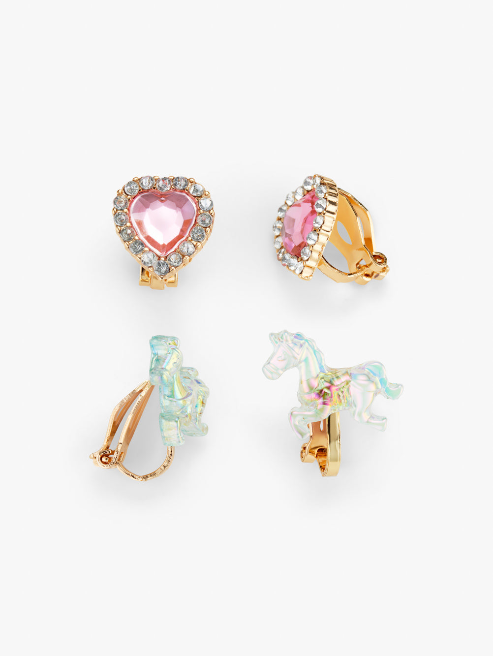 Clip-On Earrings 2 Pairs Unicorn & Heart