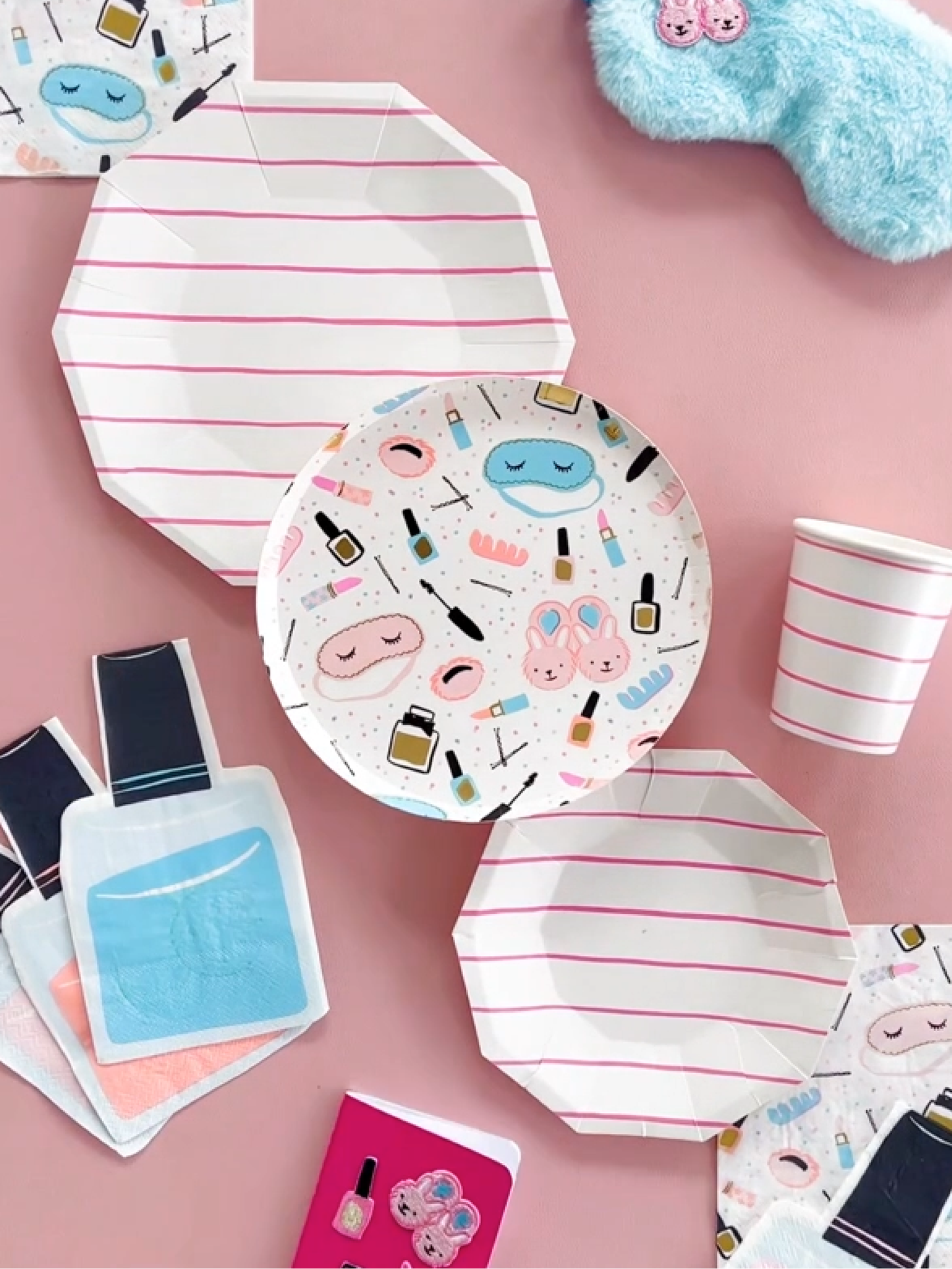 Pink French Stripe Dinner Plates (x8)