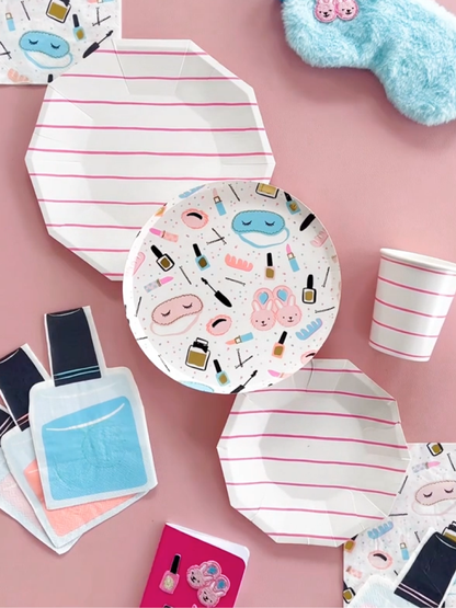 Pink French Stripe Dinner Plates (x8)