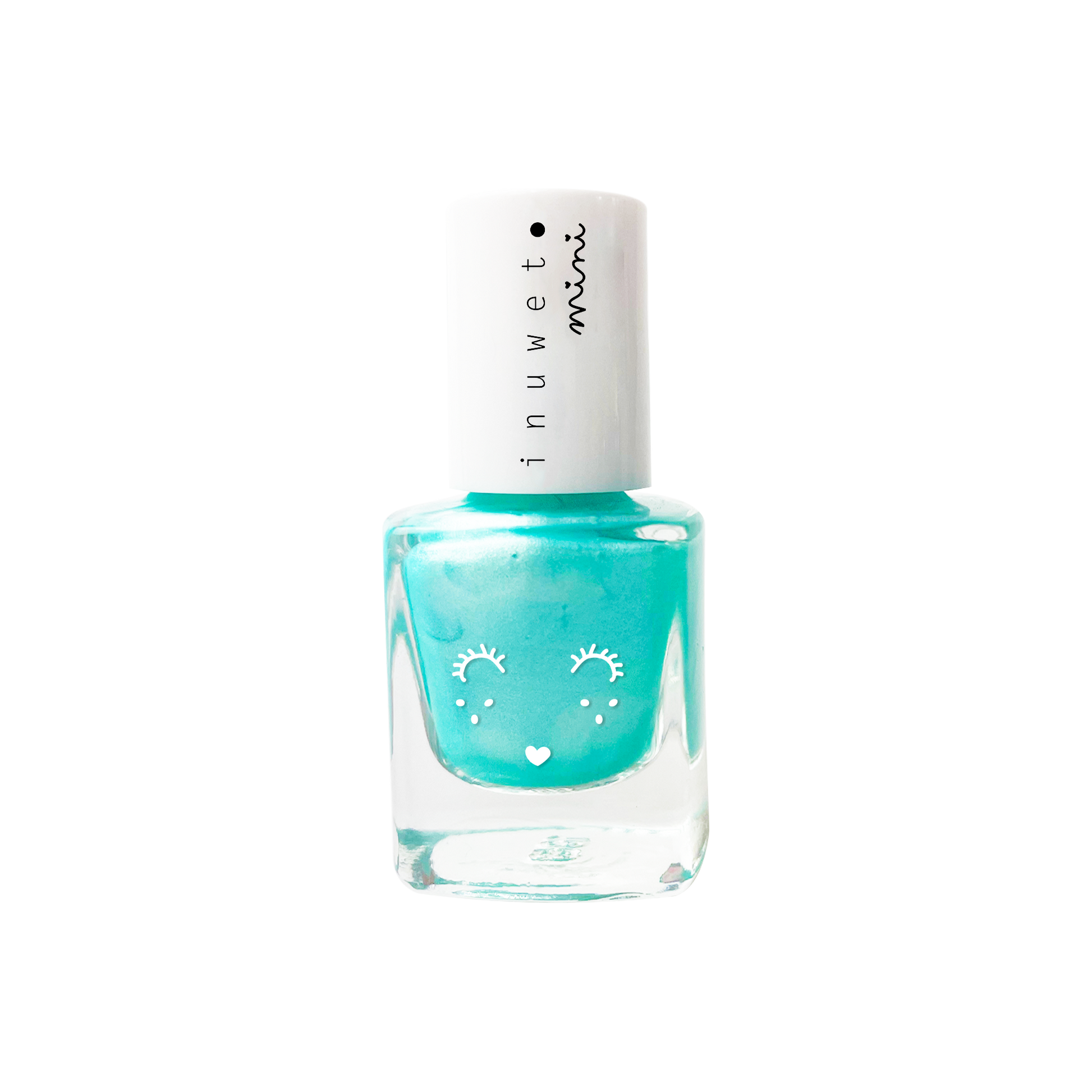 INUWET Brand Water-based Nail polish bottle with a turquoise glittery shade for kids