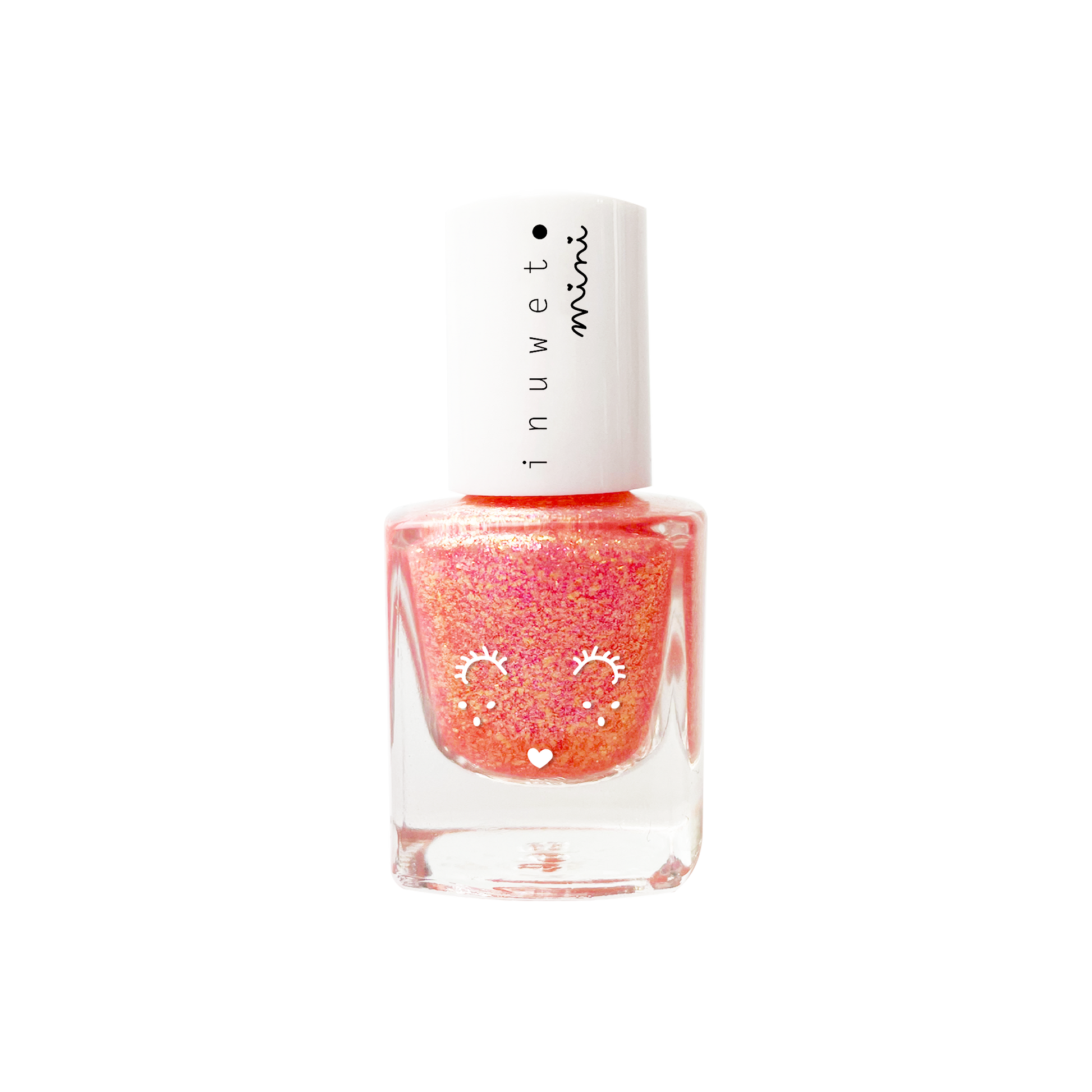 INUWET Brand Water-based Nail polish bottle with a peach glittery shade for kids