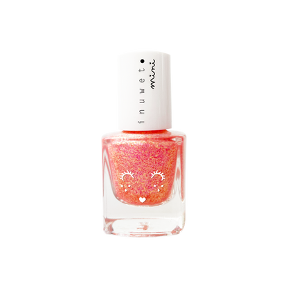 INUWET Brand Water-based Nail polish bottle with a peach glittery shade for kids