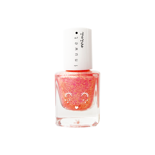 INUWET Brand Water-based Nail polish bottle with a peach glittery shade for kids