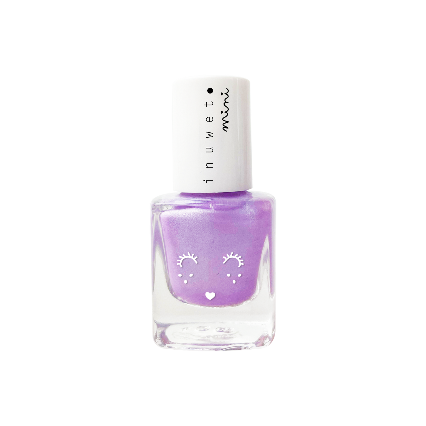 INUWET Brand Water-based Nail polish bottle with a lilac glittery shade for kids