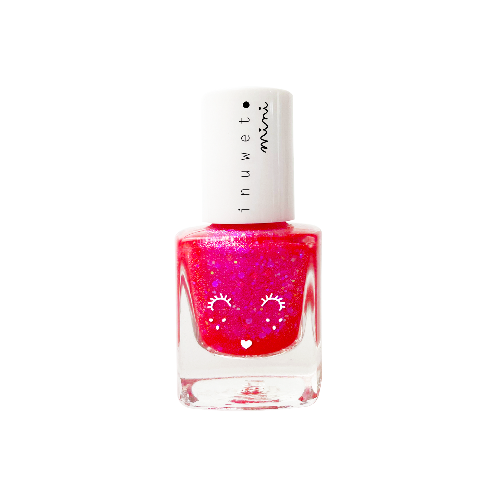 INUWET Brand Water-based Nail polish bottle with a fuschia glittery shade for kids