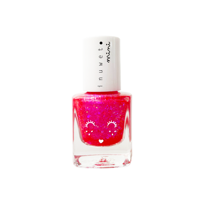 INUWET Brand Water-based Nail polish bottle with a fuschia glittery shade for kids