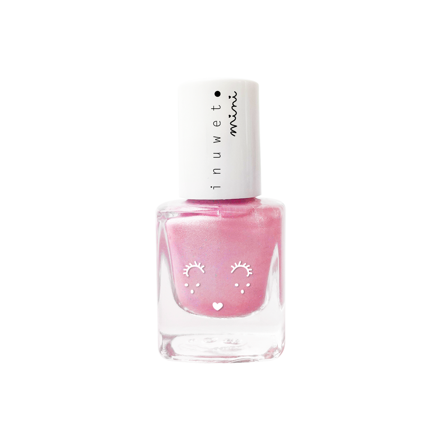 INUWET Brand Water-based Nail polish bottle with a pink shimmery shade for kids