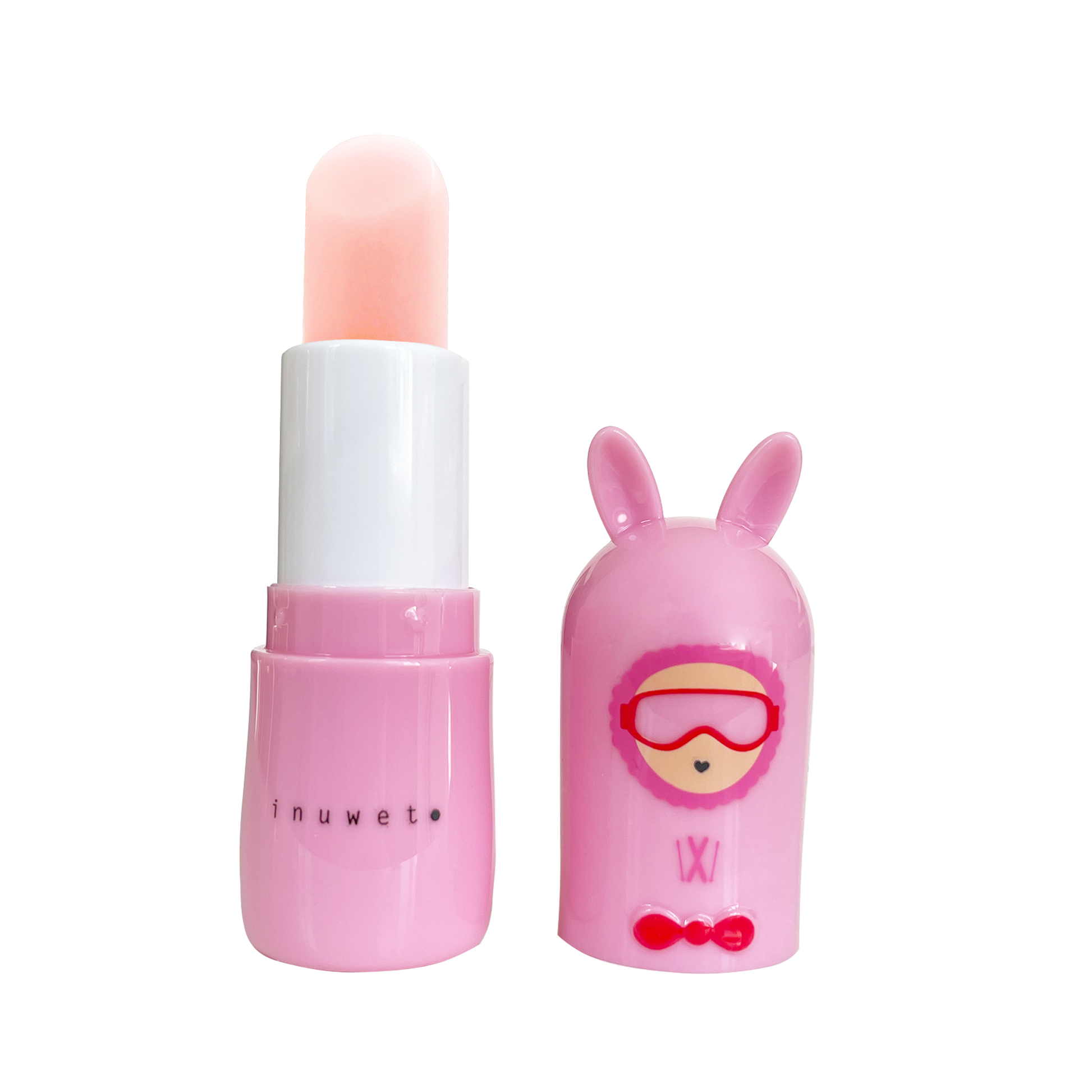 INUWET Brand Kid Friendly cotton candy -scented Lip Balm with Ski character face packaging bright pink