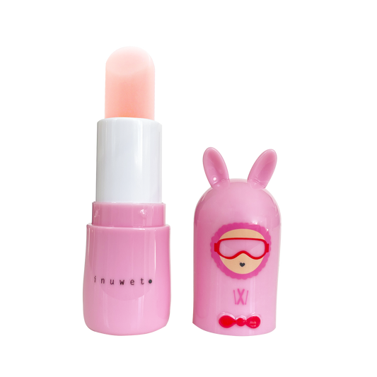 INUWET Brand Kid Friendly cotton candy -scented Lip Balm with Ski character face packaging bright pink