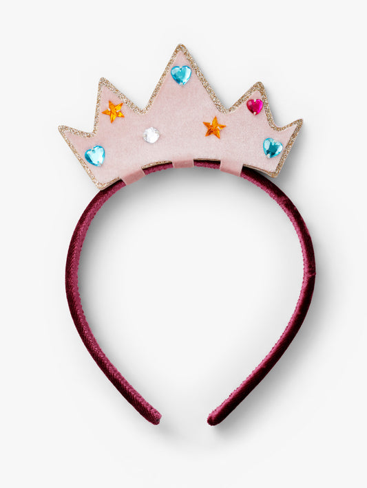 Stych Girl's Pink Gem Crown Velour Headband, one size 