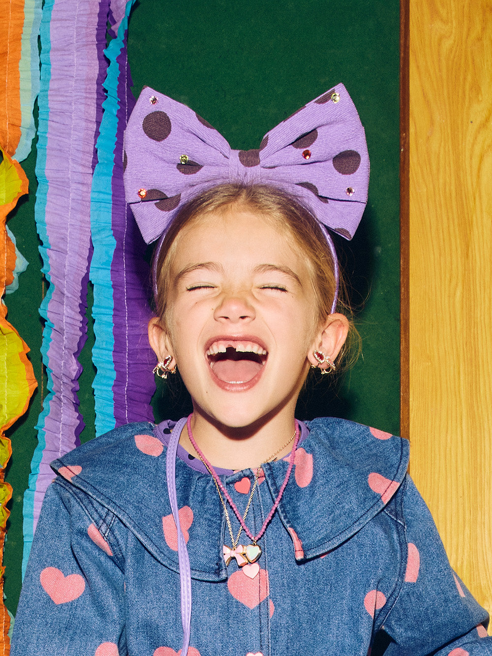 Polka Dot Statement Bow Headband Purple
