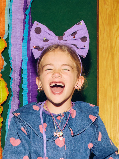 Polka Dot Statement Bow Headband Purple