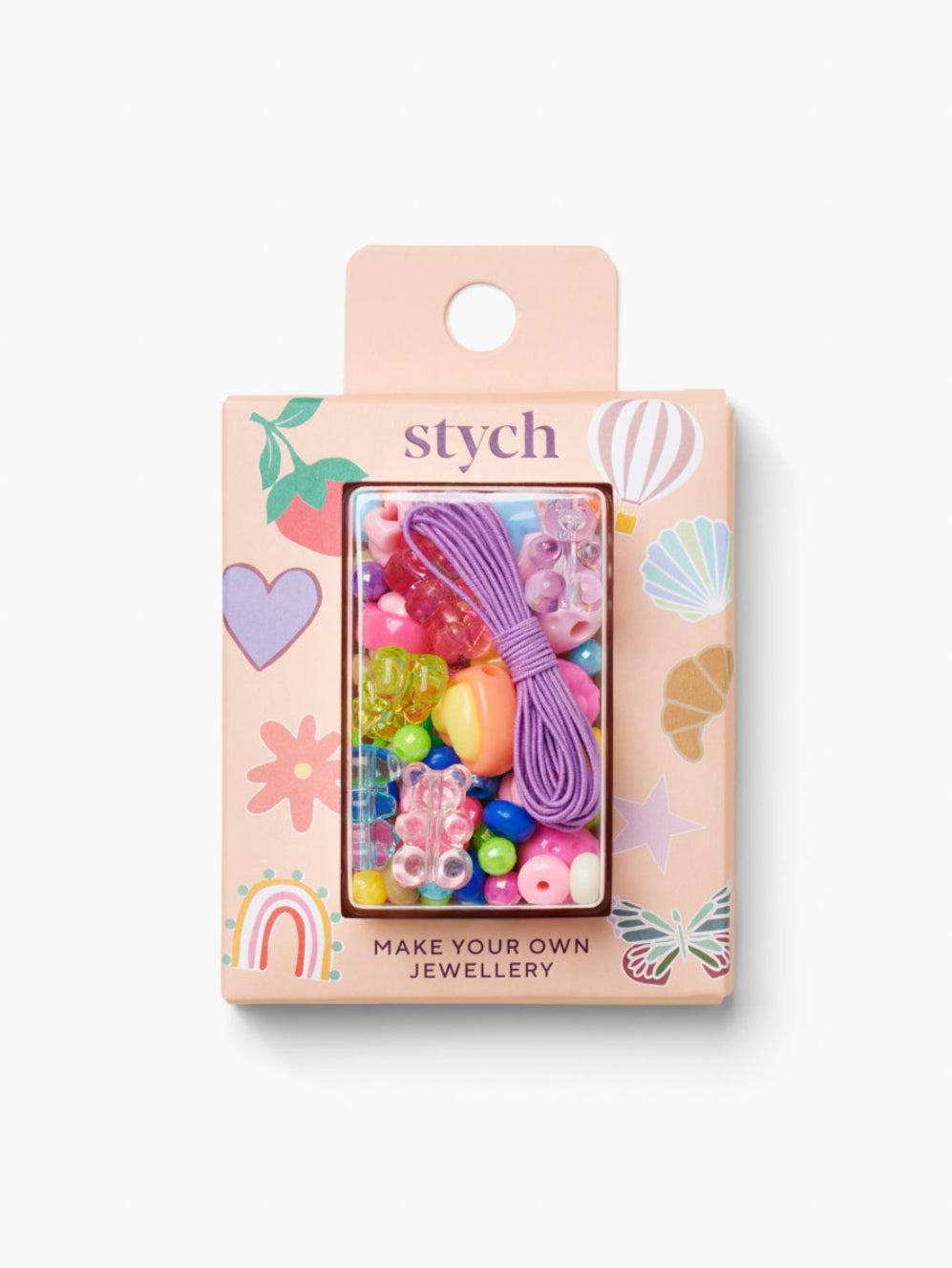 Stych Girls Beaded Jewellery Making kit with colourful beads, character teddy shapes and string to make jewellery 