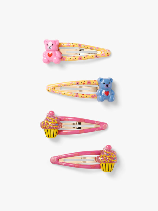 Teddy and Cupcake Hair Clips Set