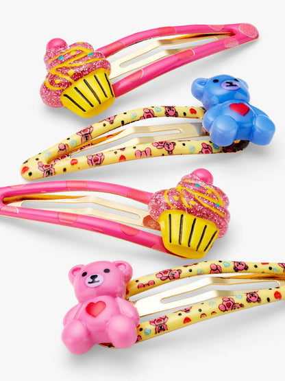 Teddy and Cupcake Hair Clips Set