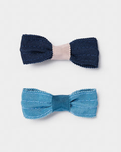 Stych Girls' Grosgrain Ribbon Hair Clip Duo - Dark blue 