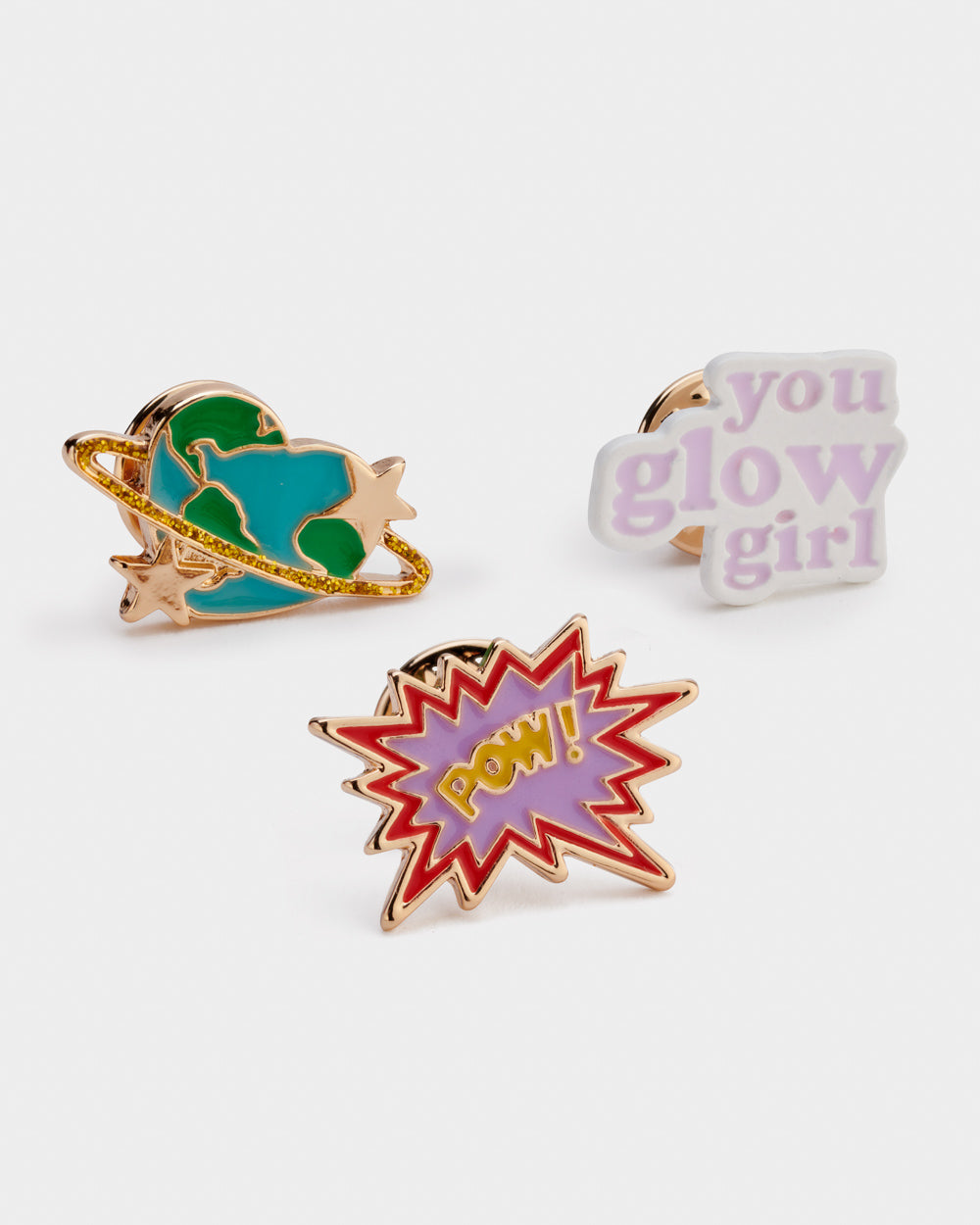 Stych Girl's Pack of 3 Glow Girl Enamel Pin Badges | Jewellery