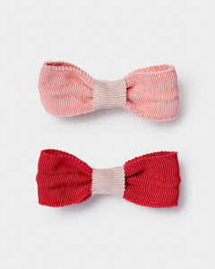 Stych Girls' Grosgrain Ribbon Hair Clip Duo - Red  & Pink 