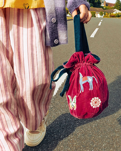 Stych Girls' Unicorn & Butterfly Dark Pink Velvet Bucket Bag | one size 