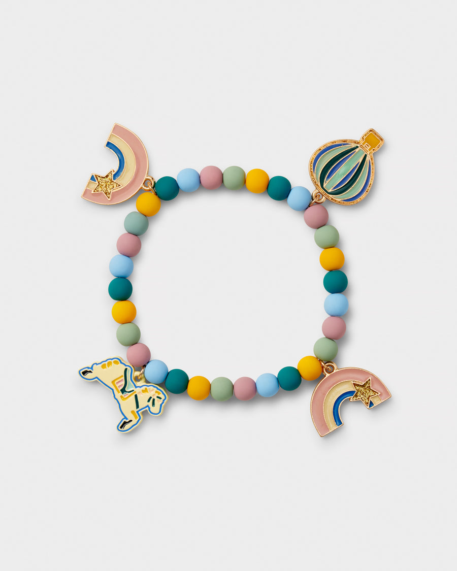 Stych Girl's Carousel Enamel Charm Bead Elasticated Bracelet ; Multi-colour
