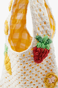 Stych Accessories - Cream crochet bag with strawberries, lemons and flower appliques 