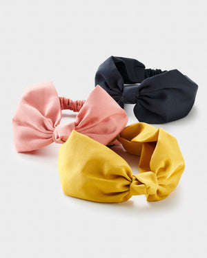 Stych Girls' Wide Knot Grosgrain Bow Headband Pink, Black, Mustard 