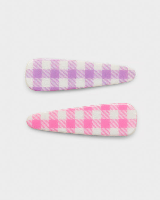 Stych Girls Gingham Hair Clips Pink & Lilac 